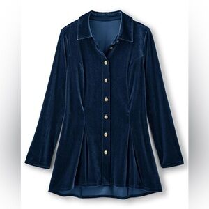 NWT Soft Surroundings Enchanted Velvet Button Down Shirt Top in Navy Sz  Medium